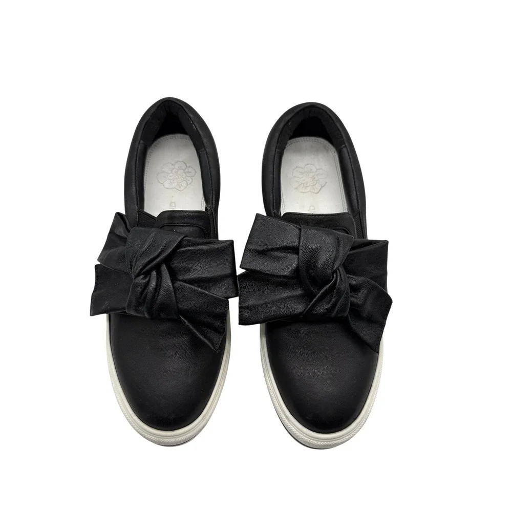 Anne Fontaine Black Platform Loafers Slip On Bow Accent Women's Shoes Size 39‎
